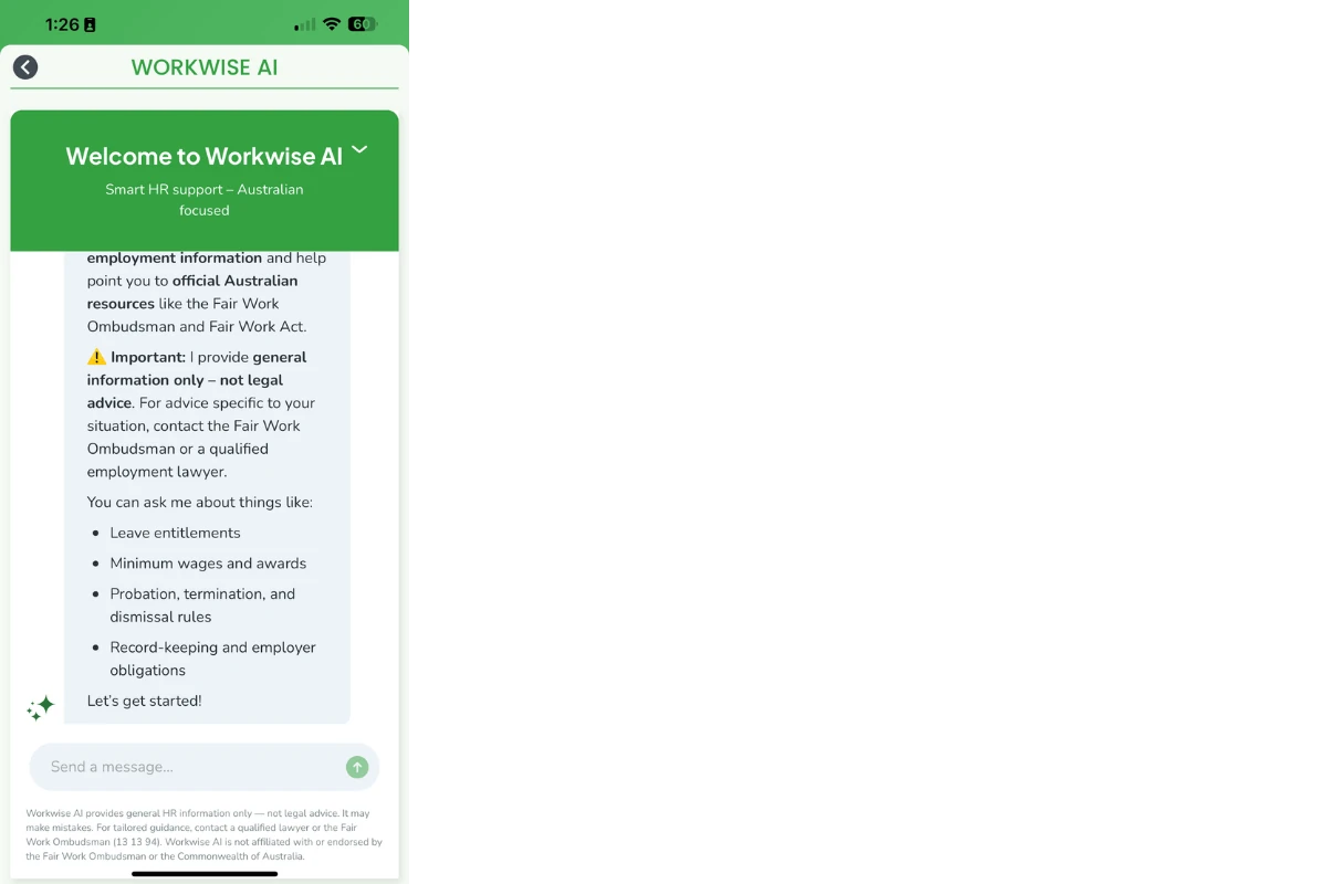 Terms and conditions screen