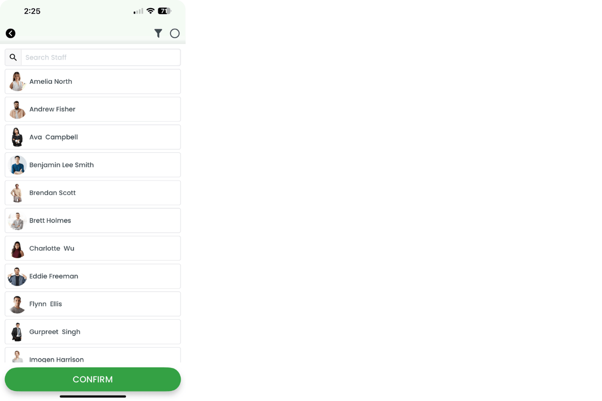 Staff selection list