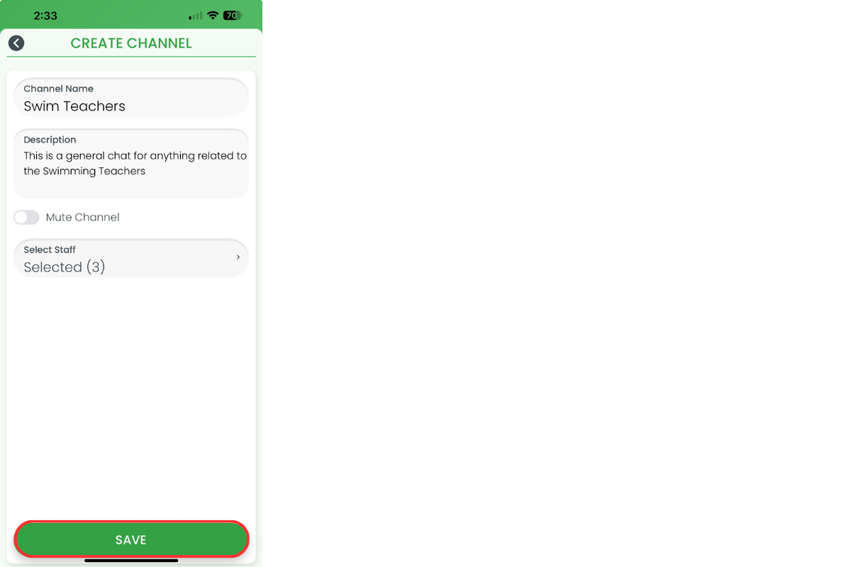 Save button to complete channel setup