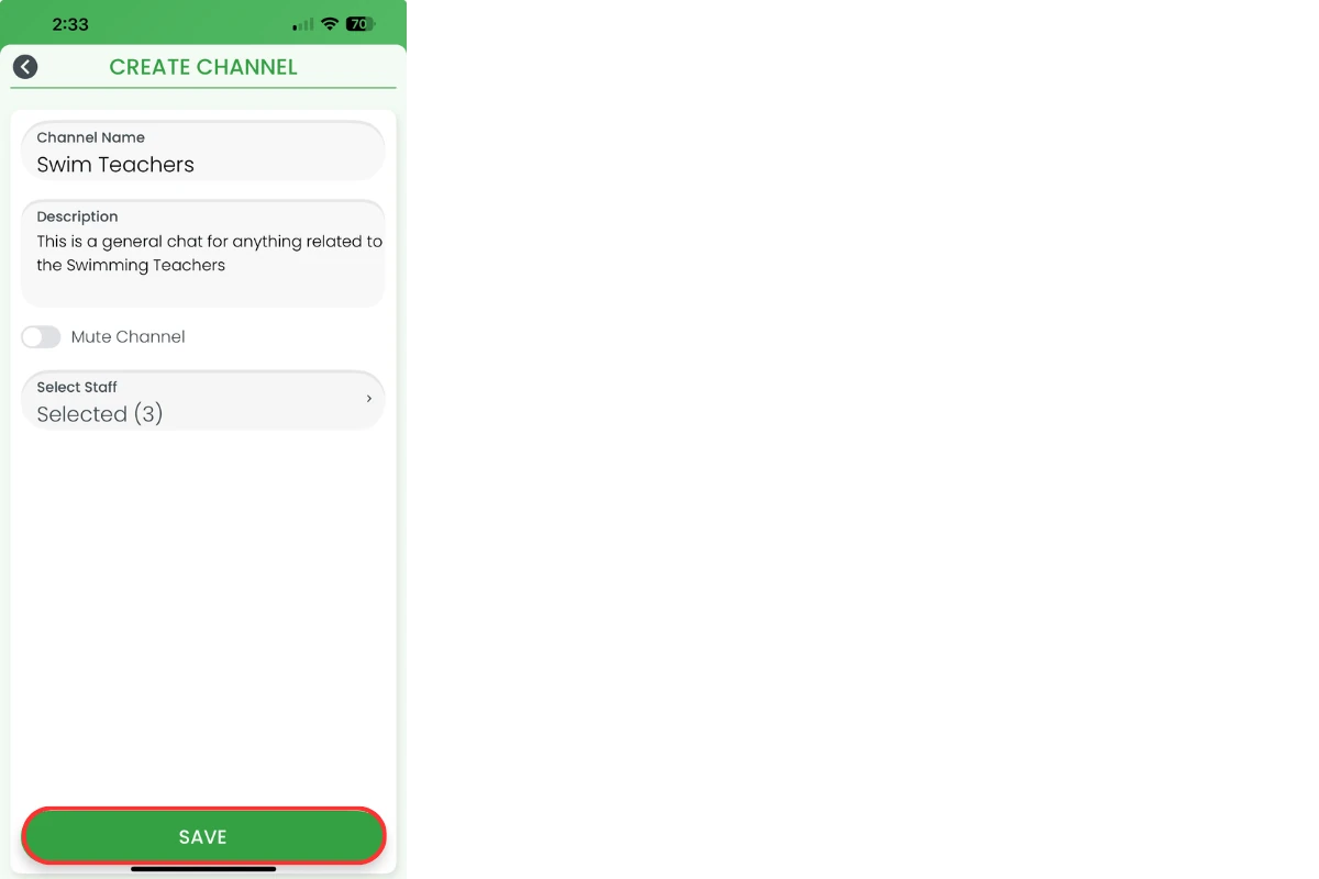 Save button to complete channel setup