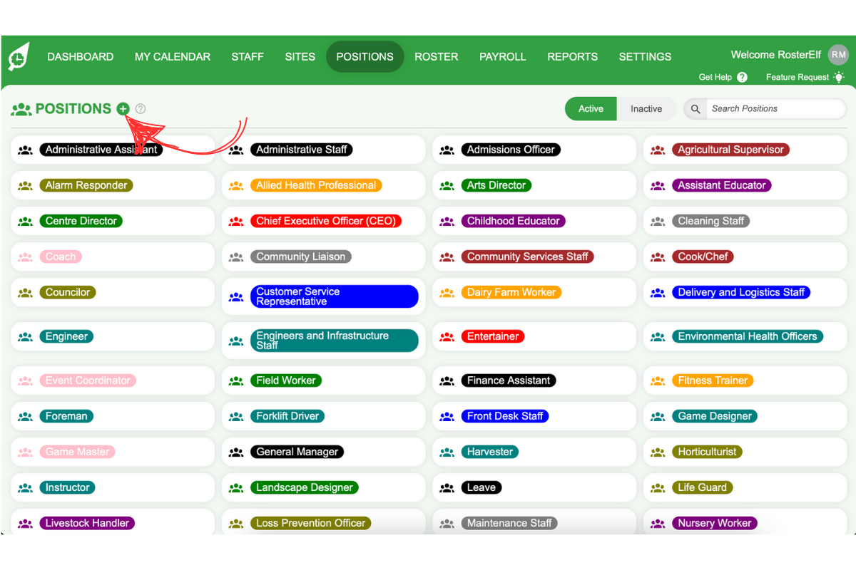 Screenshot of the plus symbol button to create a new position