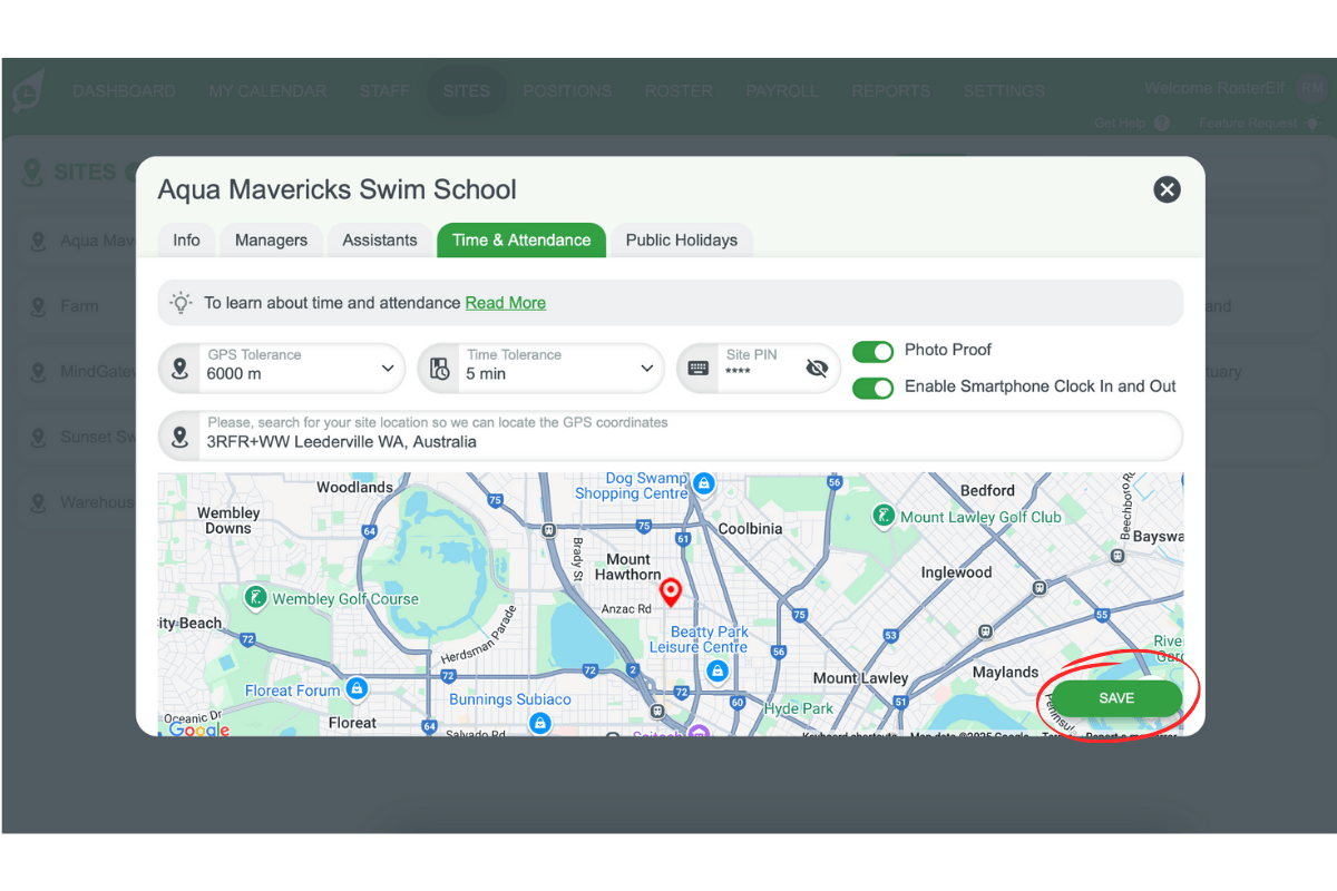 Saving changes in RosterElf