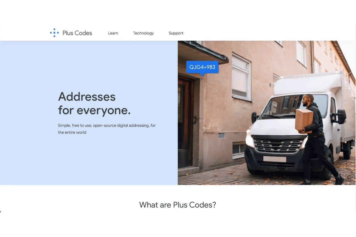 Google Plus Codes website home page