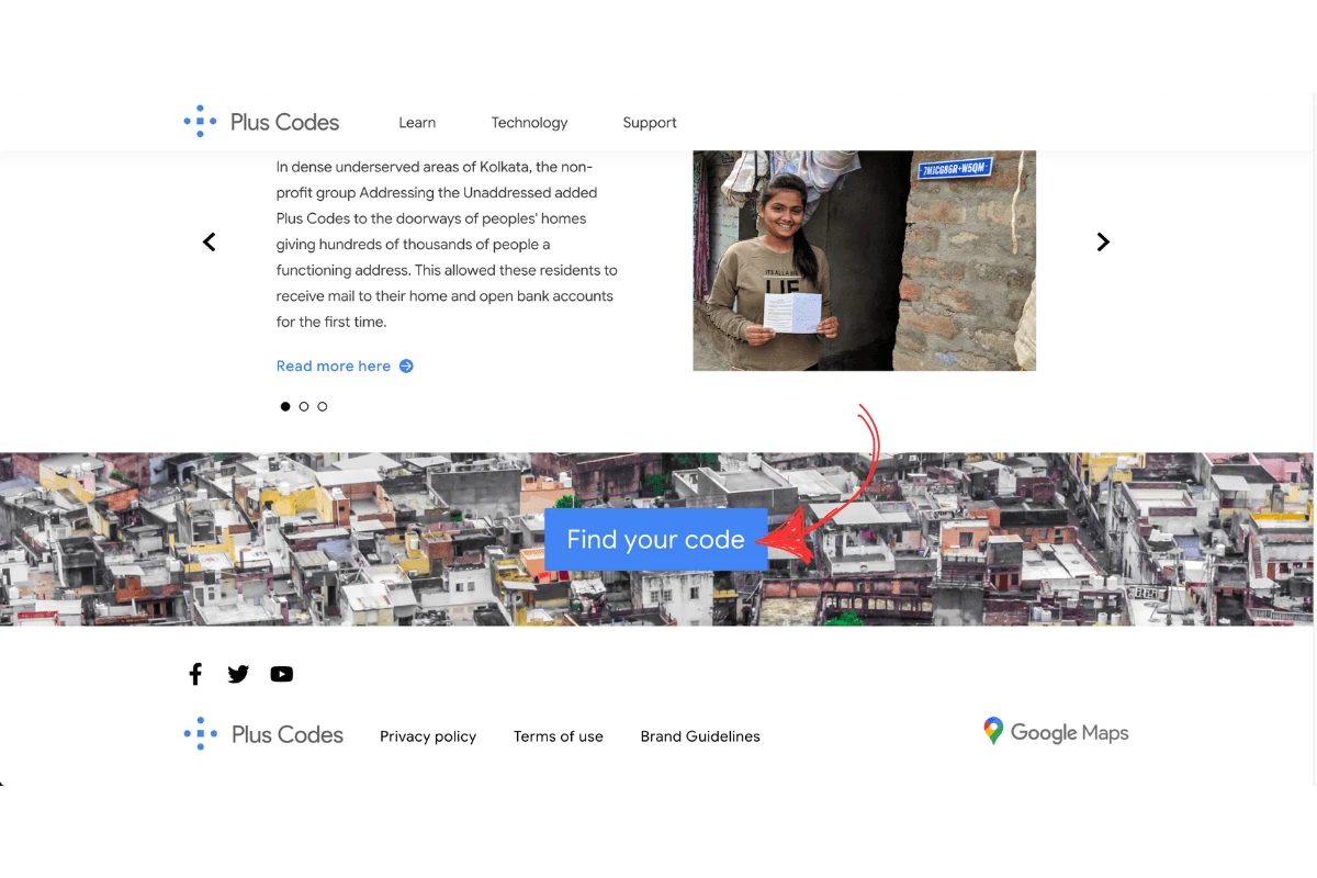 Find Your Code button on the Google Plus Codes page