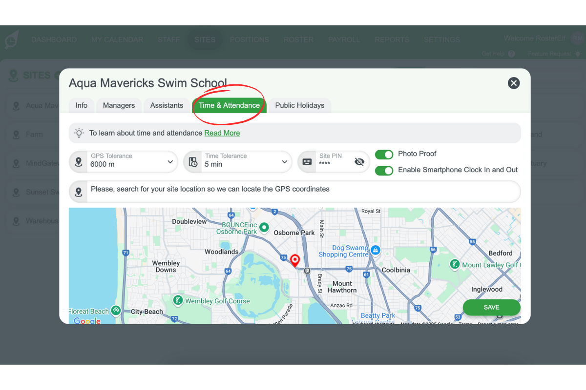 Screenshot showing the on in RosterElf