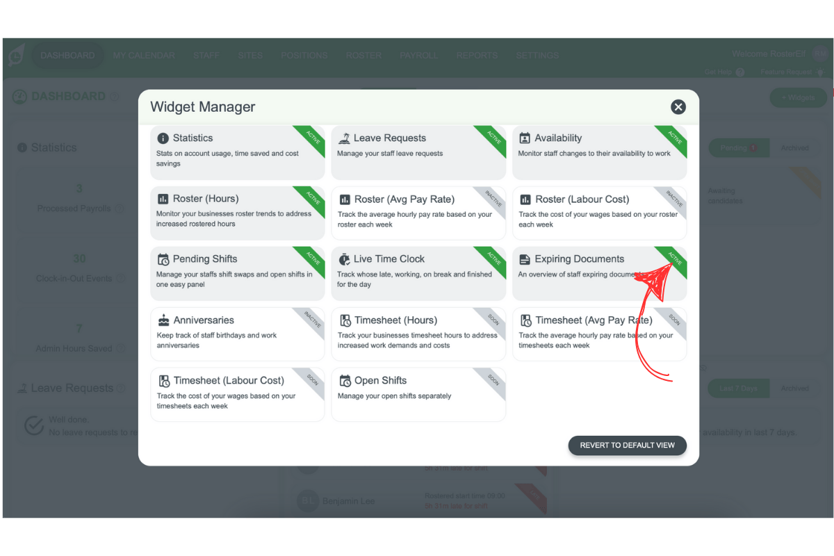 Screenshot indicating the Active status banner after adding the widget