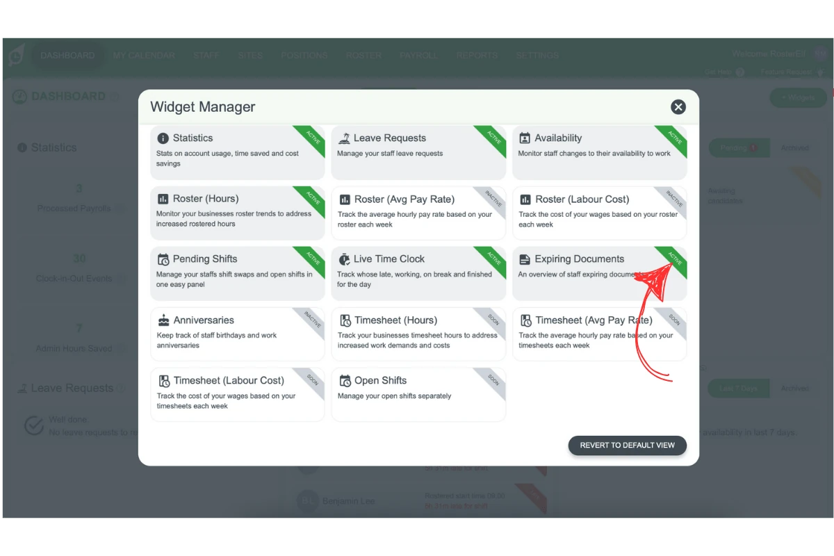 Screenshot indicating the Active status banner after adding the widget