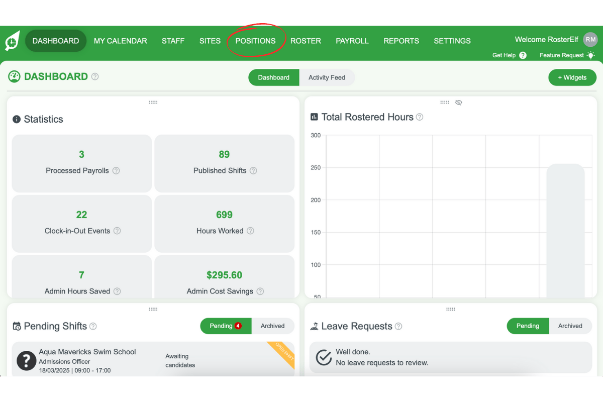 Screenshot highlighting the Positions tab in the account interface