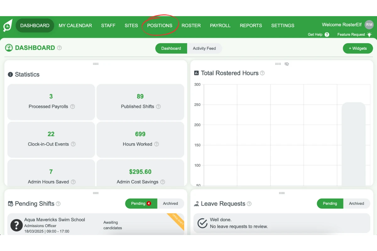 Screenshot highlighting the Positions tab in the account interface