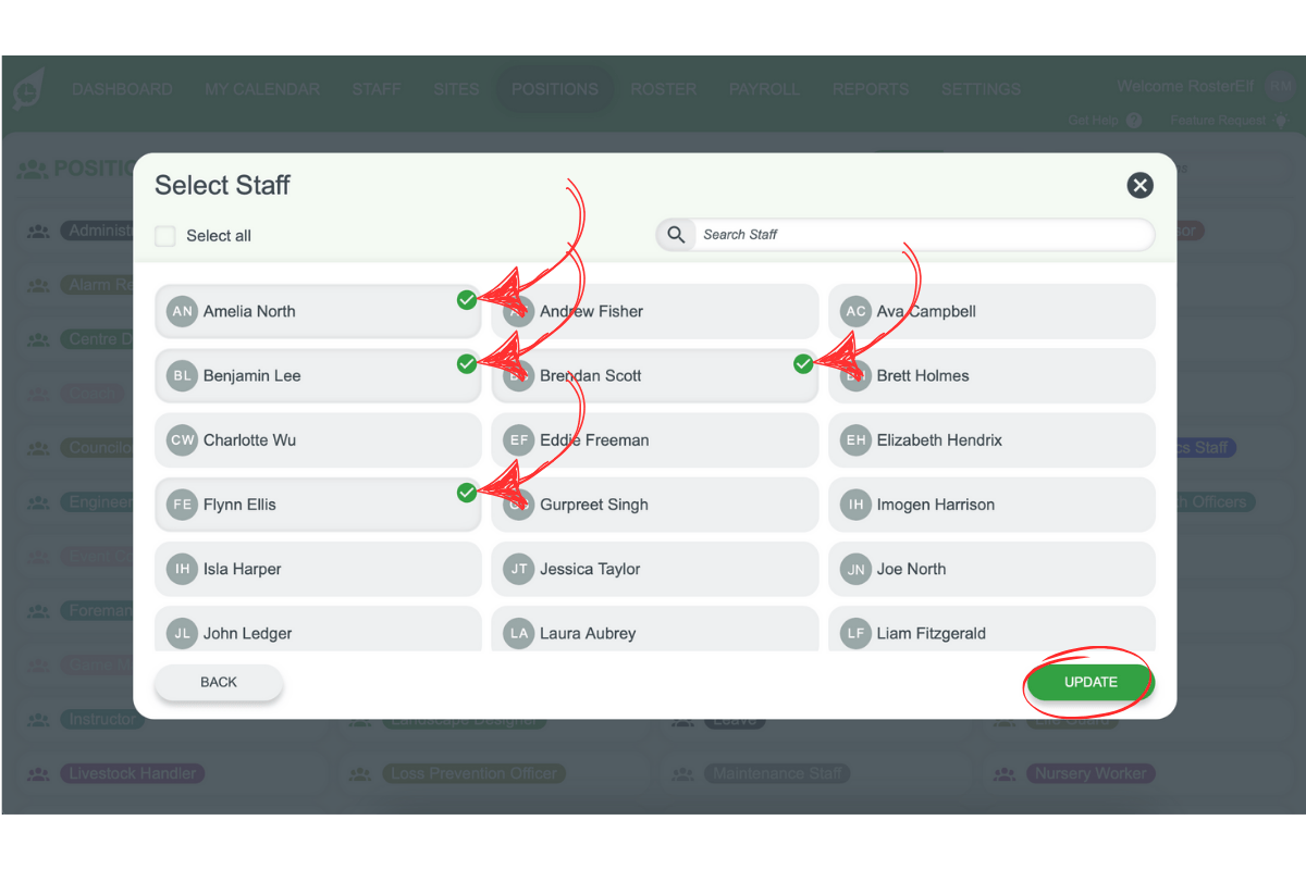 Screenshot showing the Update button