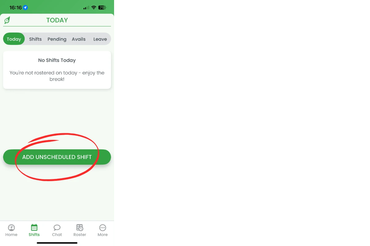 Add unscheduled shift button highlighted on Shifts tab