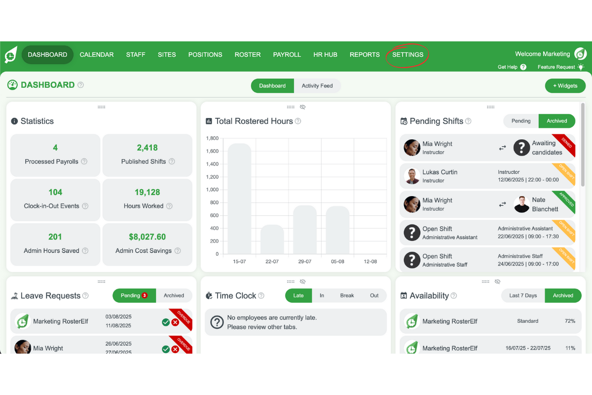 Screenshot from RosterElf showing the interface step
