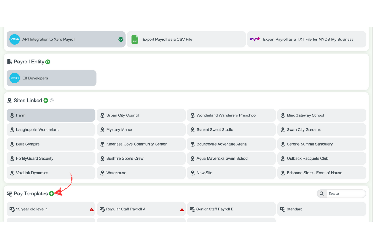 Screenshot showing the add a template in RosterElf