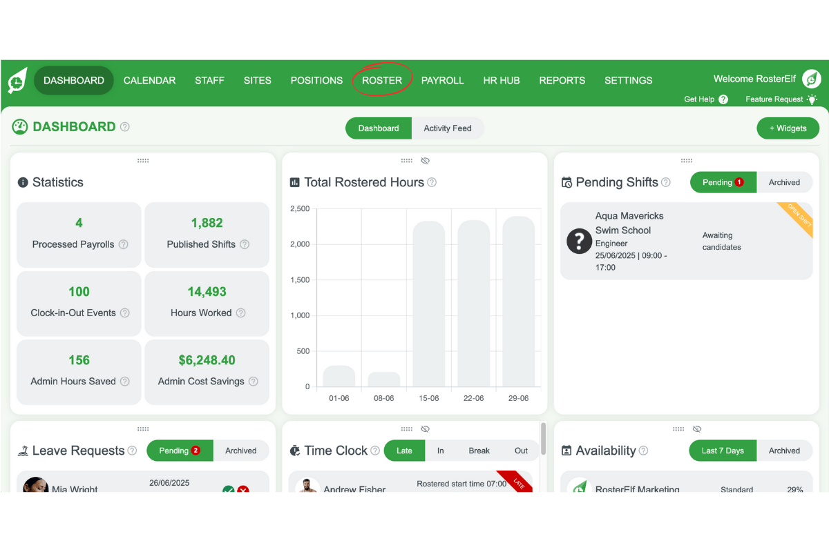 Screenshot from RosterElf showing the interface step