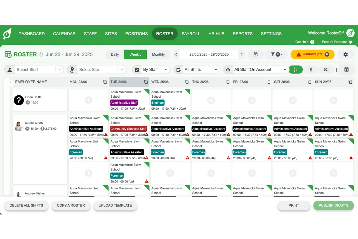 RosterElf roster calendar loaded