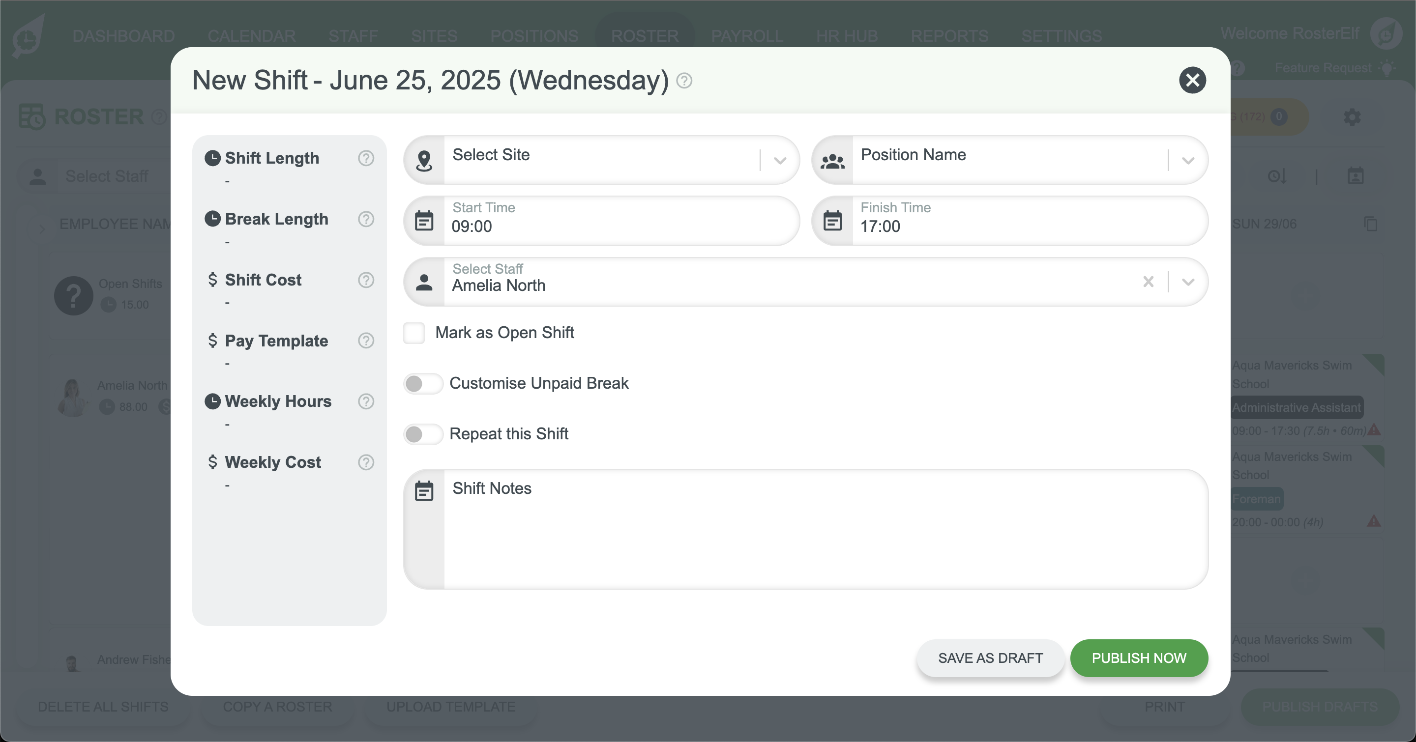 Screenshot from RosterElf showing the interface step
