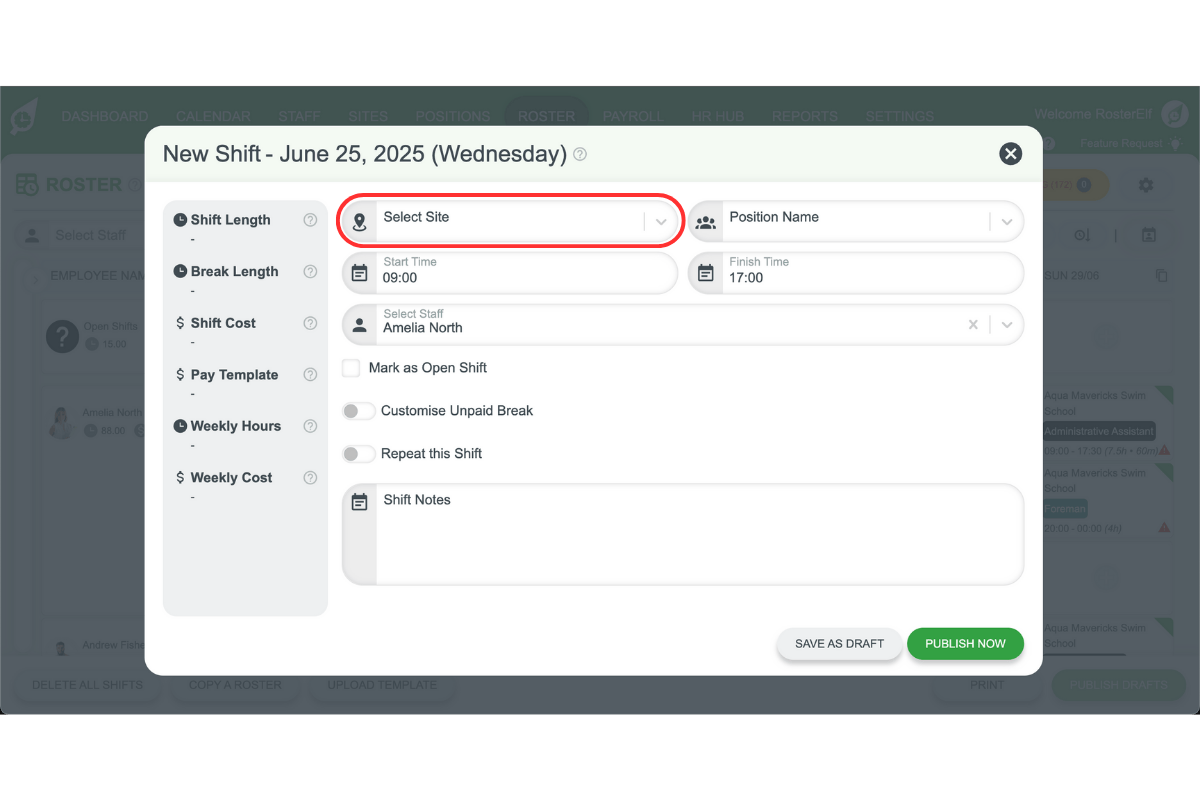 Screenshot from RosterElf showing the interface step