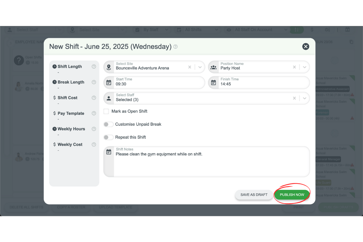 Saving changes in RosterElf