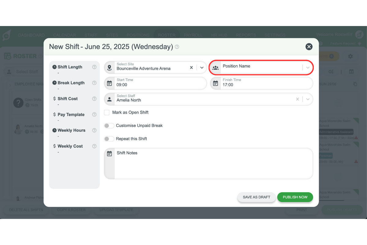 Screenshot from RosterElf showing the interface step