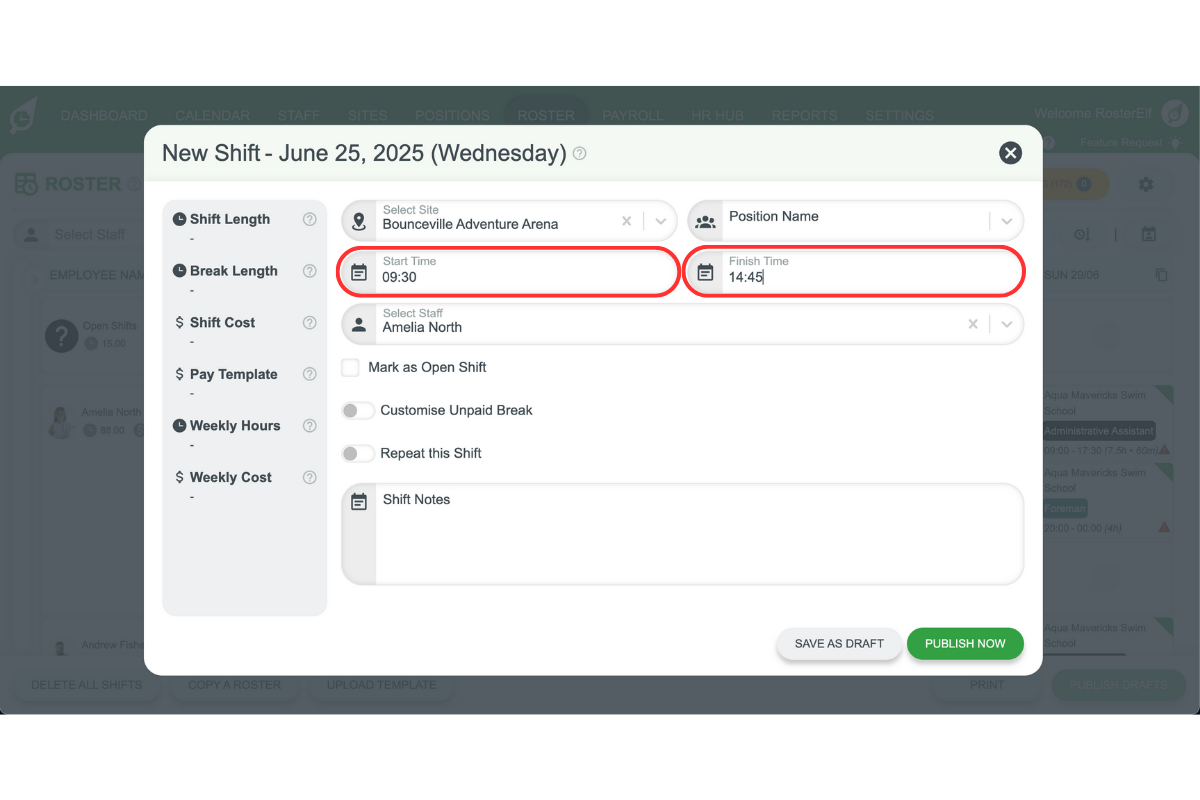 Screenshot from RosterElf showing the interface step