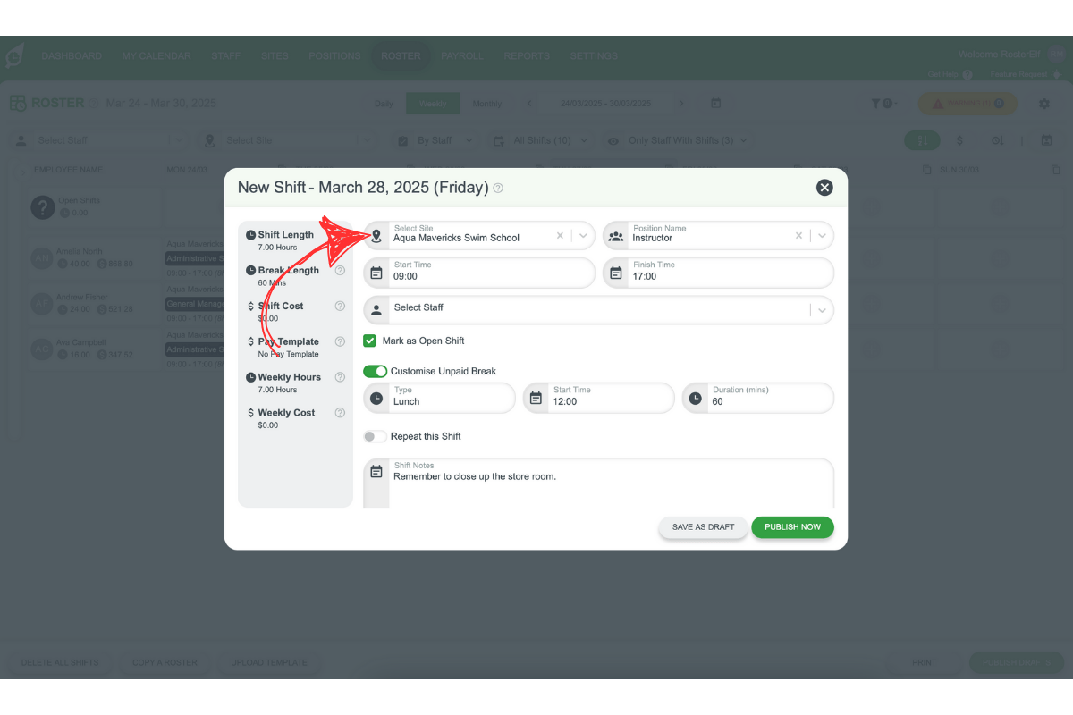 Site selection for open shift