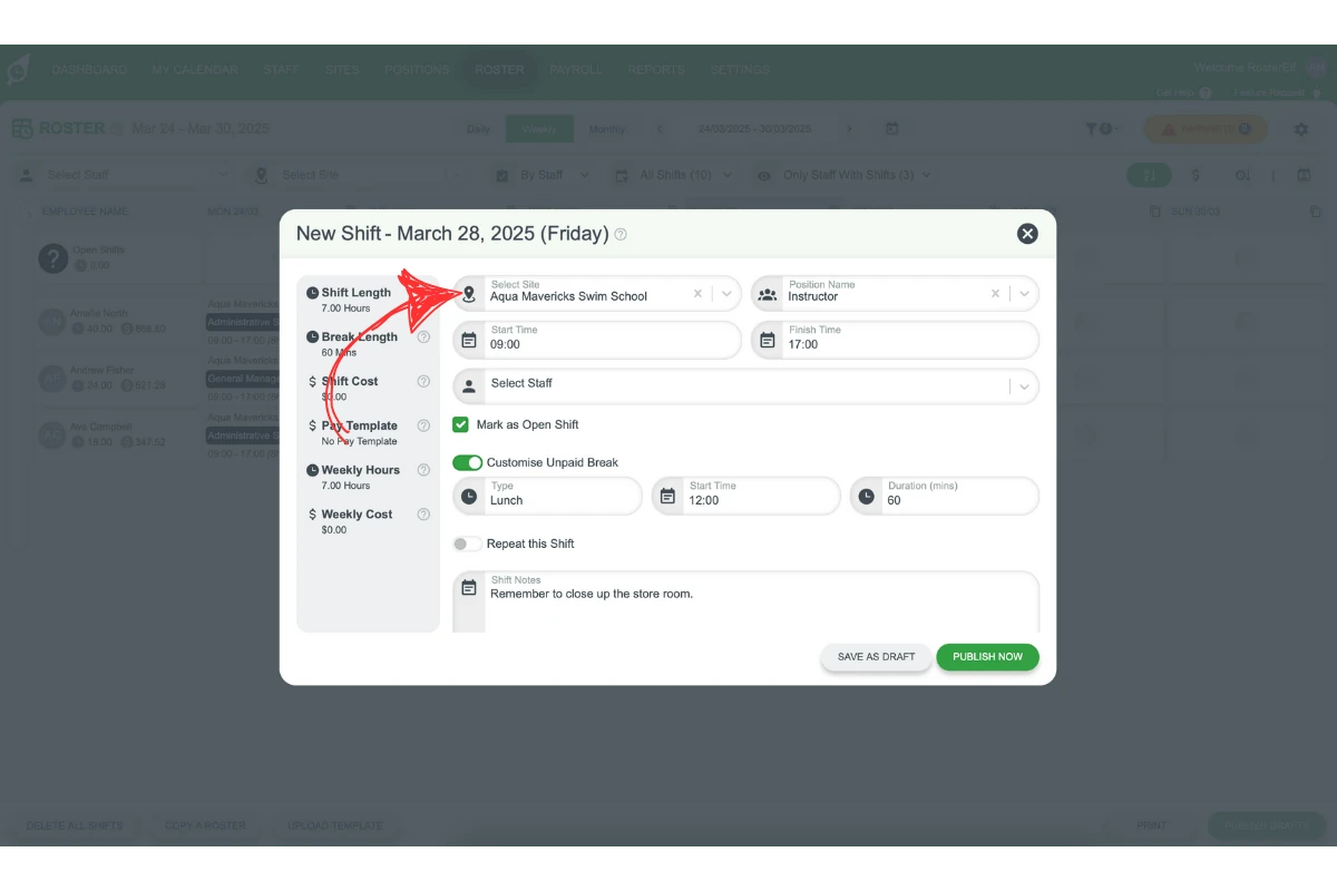 Site selection for open shift