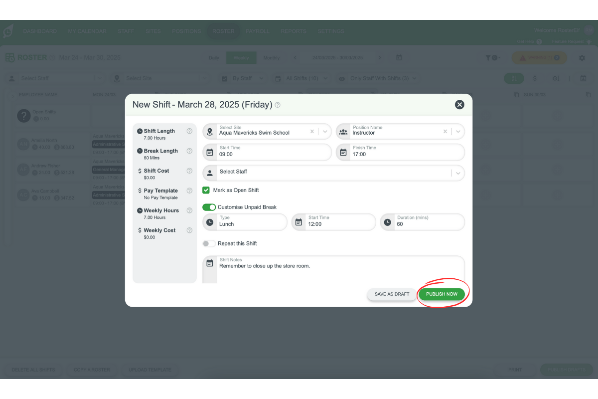 Publish button for open shift