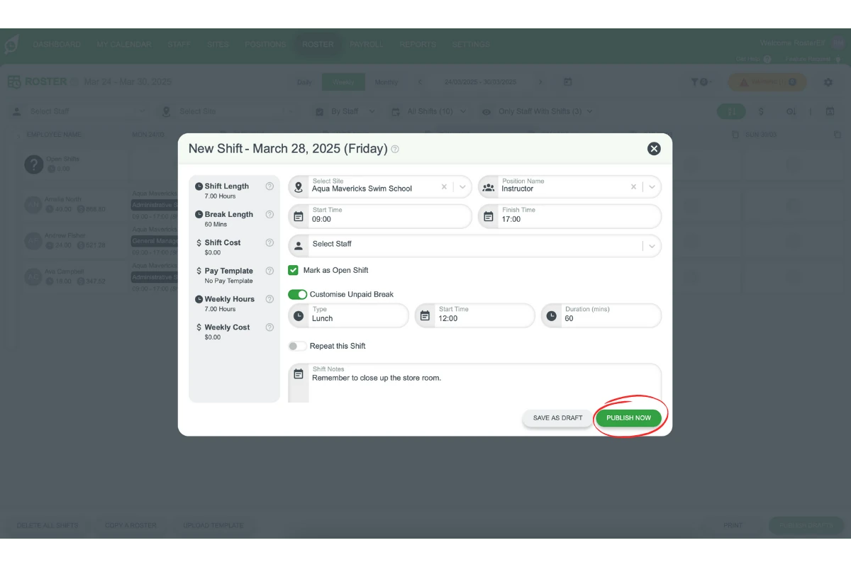 Publish button for open shift