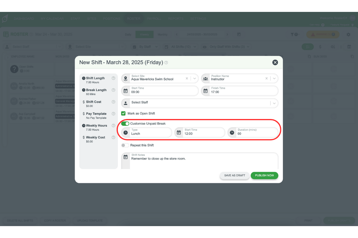 Customised break option