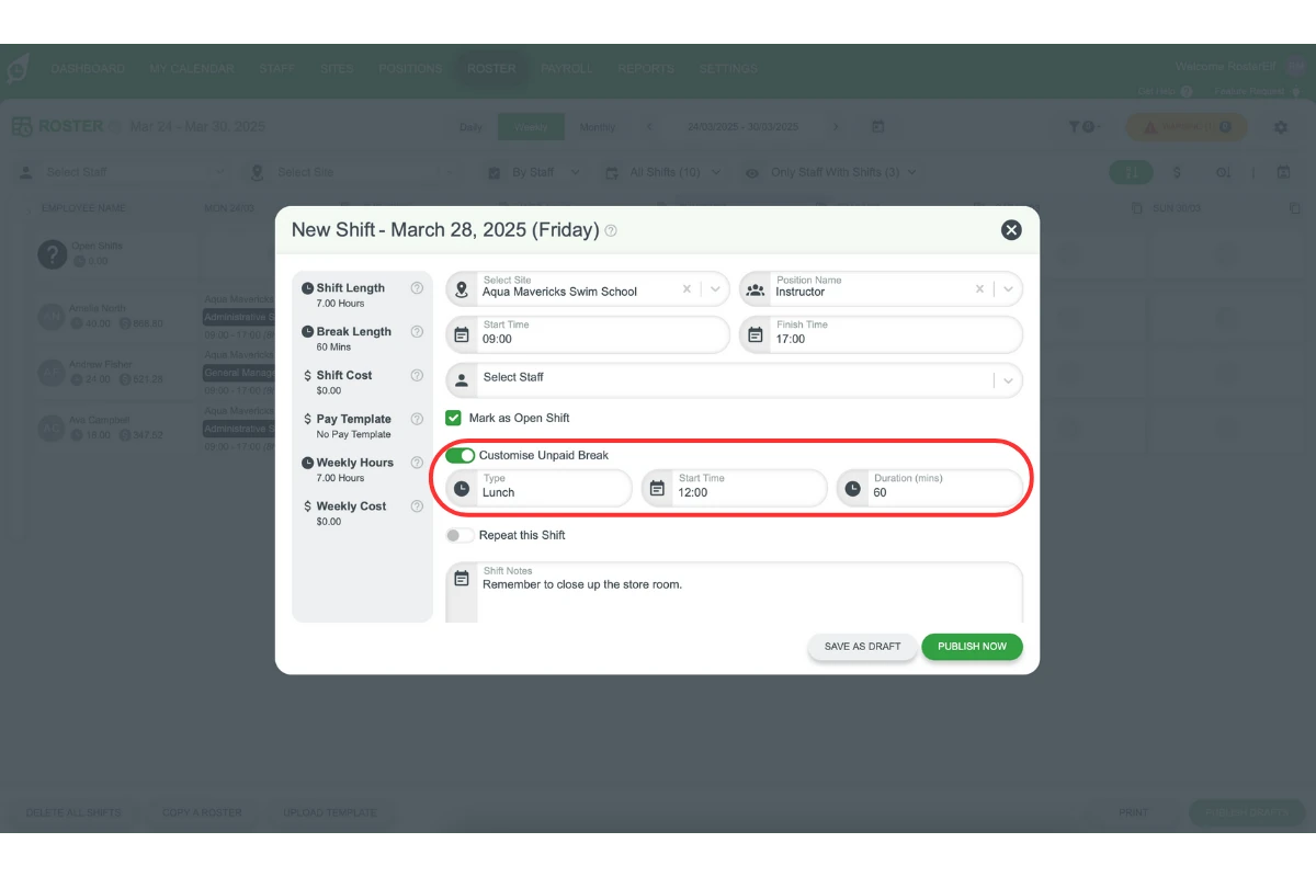 Customised break option