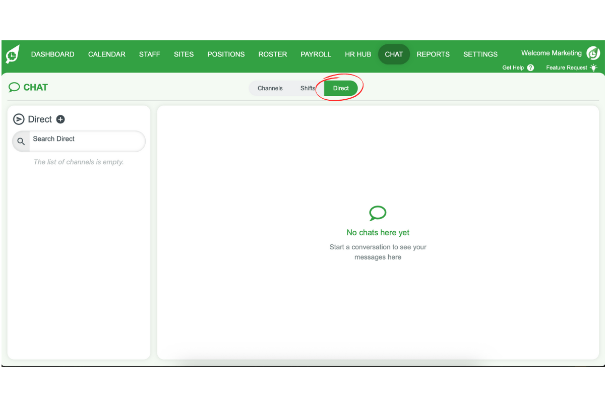 Direct chat tab selected