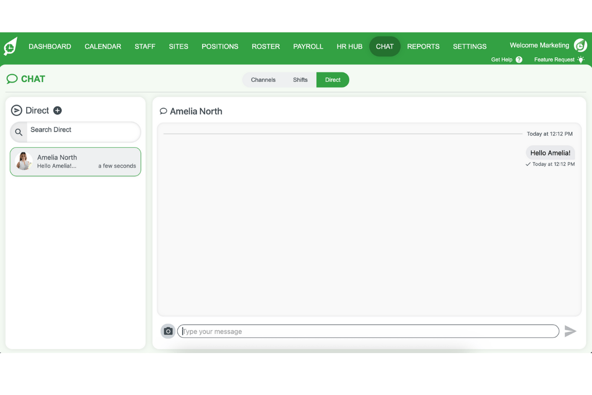 Direct chat window showing conversation