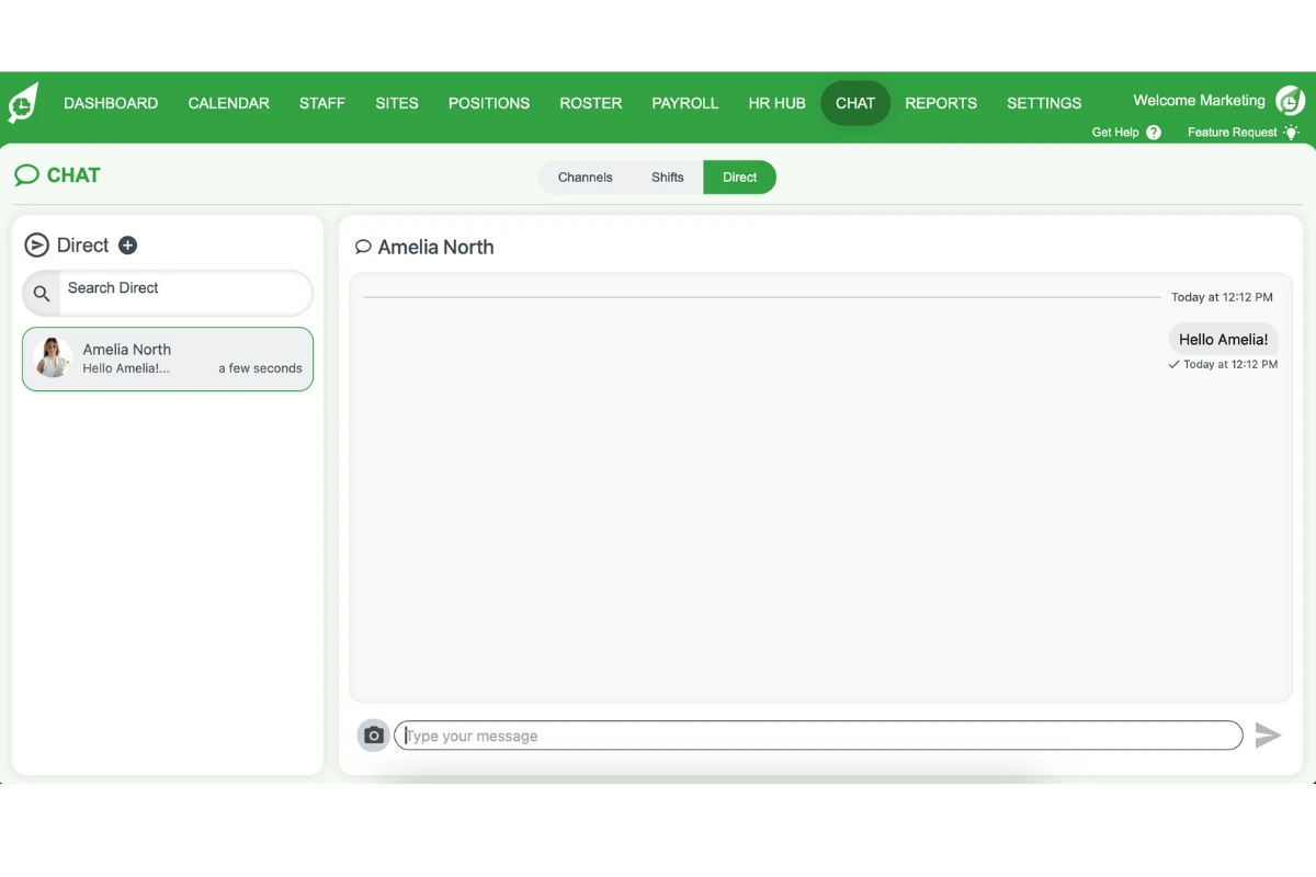 Direct chat window showing conversation