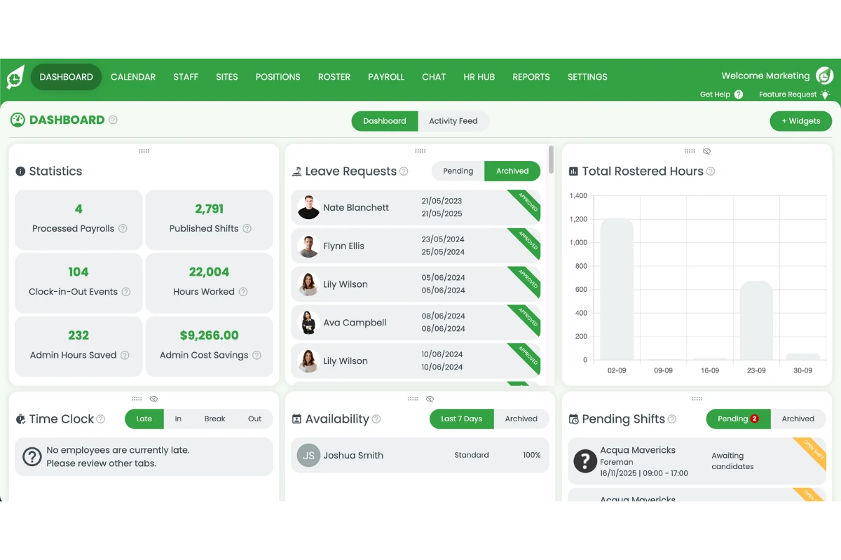 RosterElf dashboard opened to start fixing a staff name mismatch