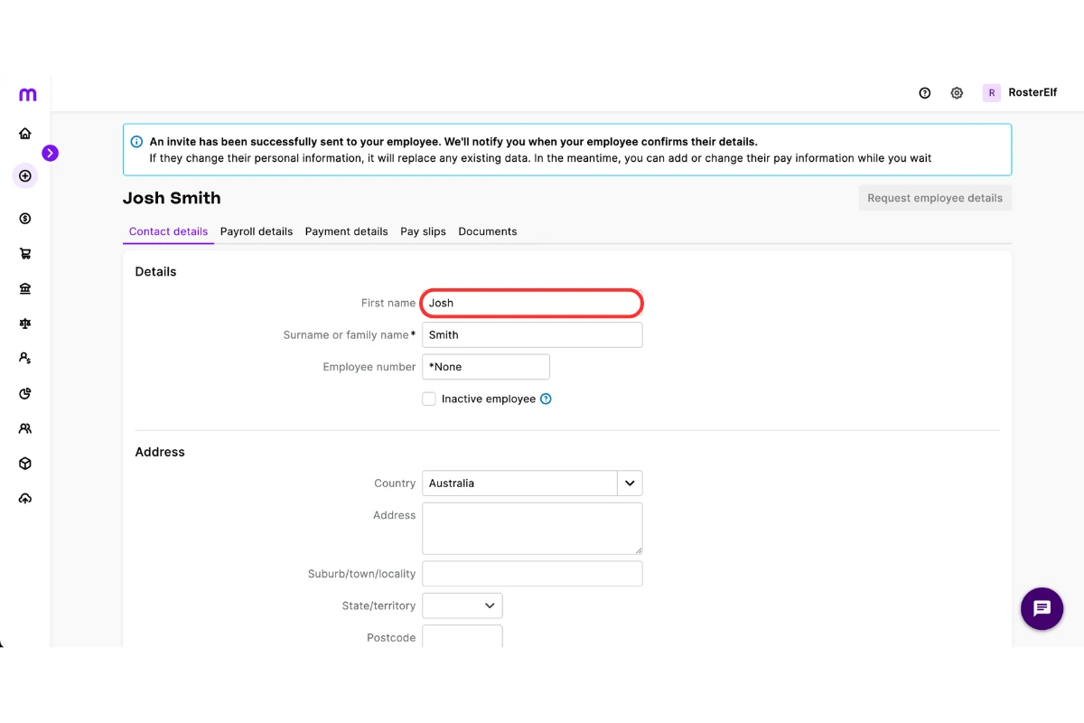 MYOB My Business employee record with the correctly formatted name to copy