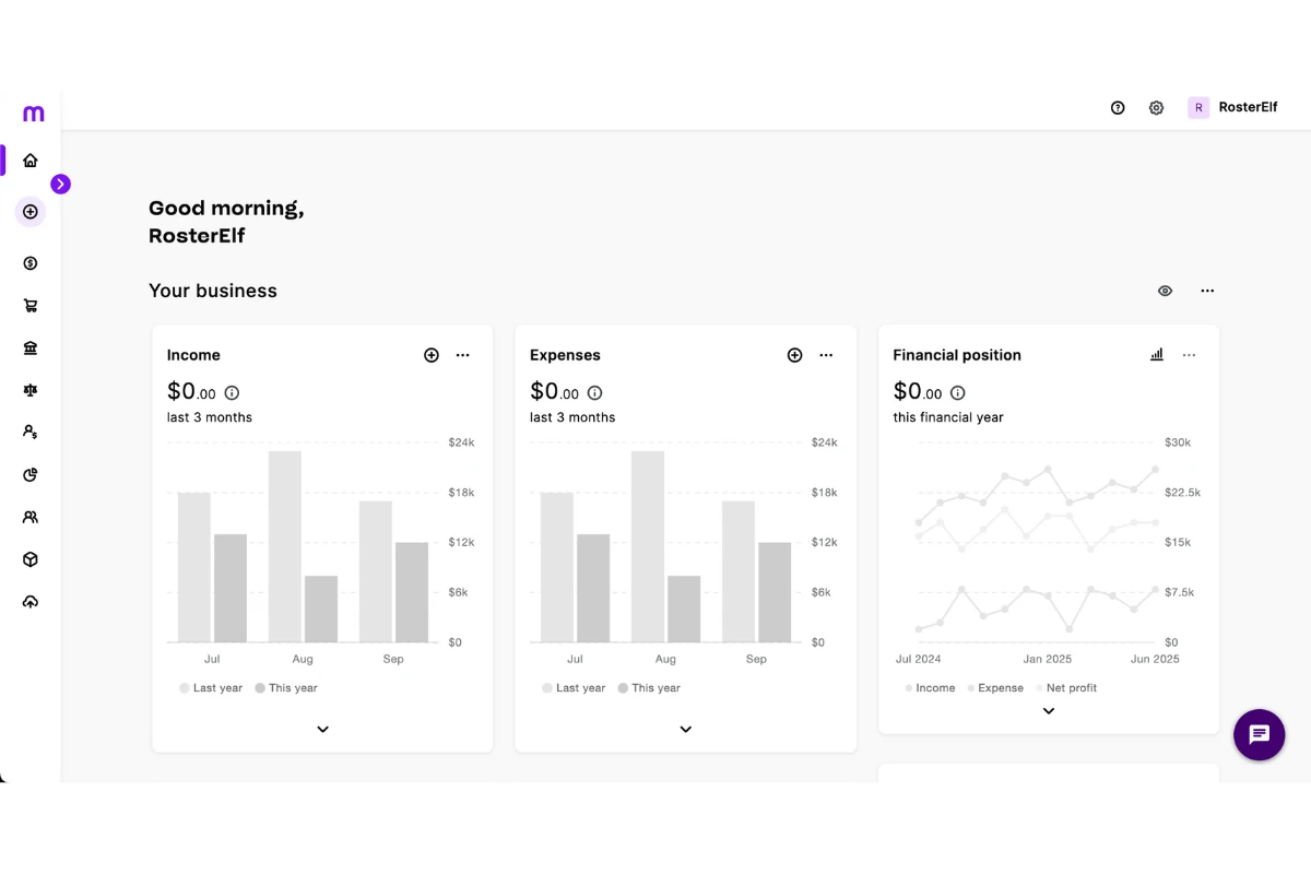MYOB My Business home screen opened to add a missing payroll category