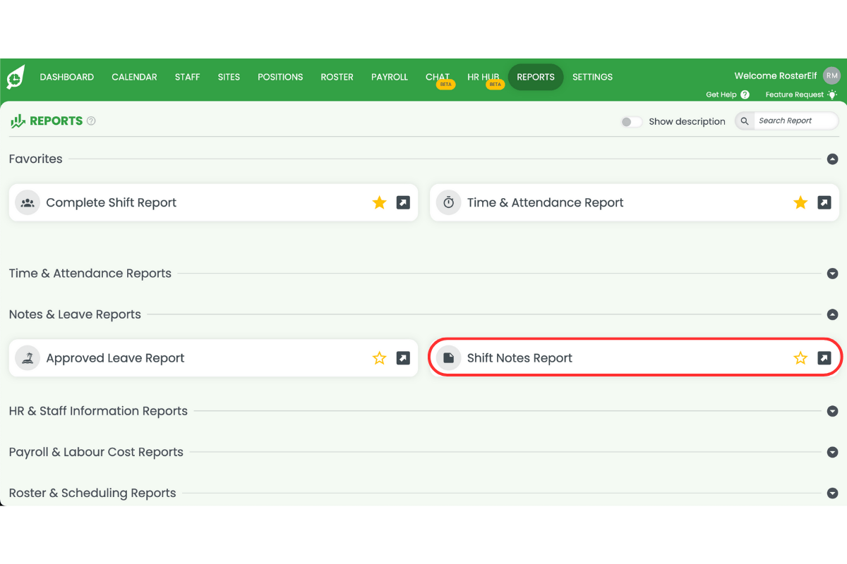 Screenshot showing the on in RosterElf