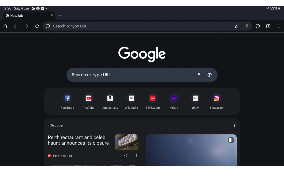 Screenshot showing Chrome icon on an Android tablet