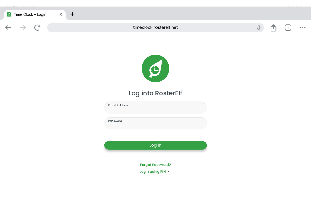 Screenshot indicating the TimeClock login page in Chrome