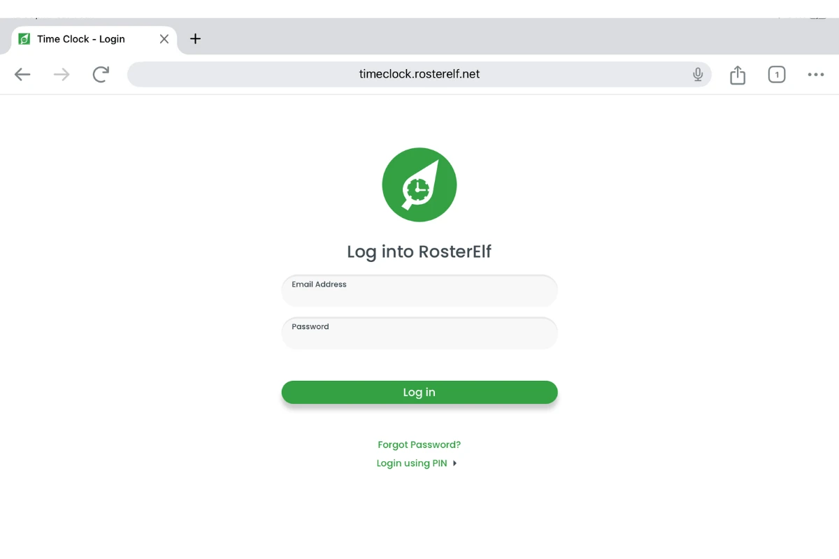 Screenshot indicating the TimeClock login page in Chrome