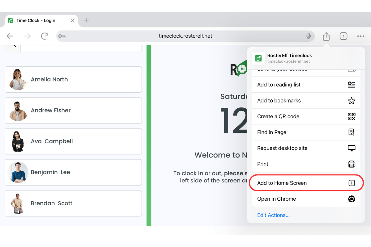 Screenshot showing the Save to Home Screen option in Chrome's share menu