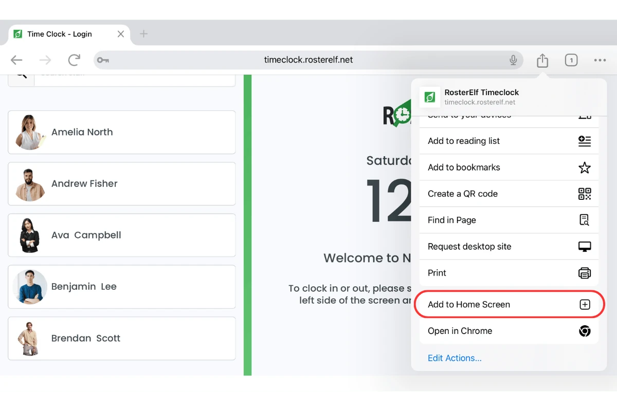 Screenshot showing the Save to Home Screen option in Chrome's share menu