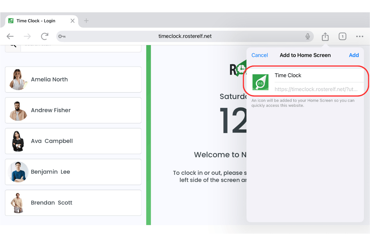 Screenshot demonstrating how to rename the app before adding it to home screen