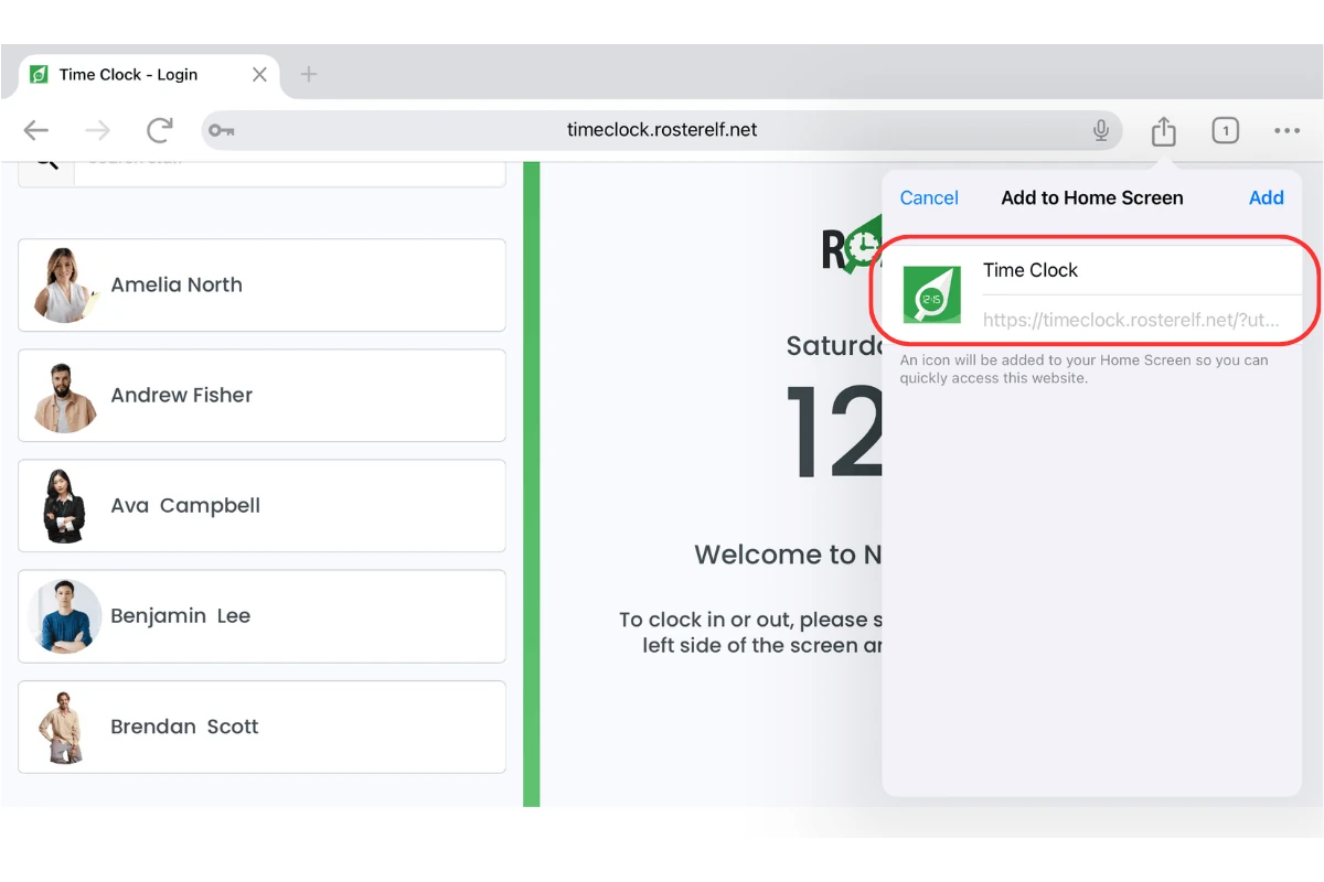 Screenshot demonstrating how to rename the app before adding it to home screen