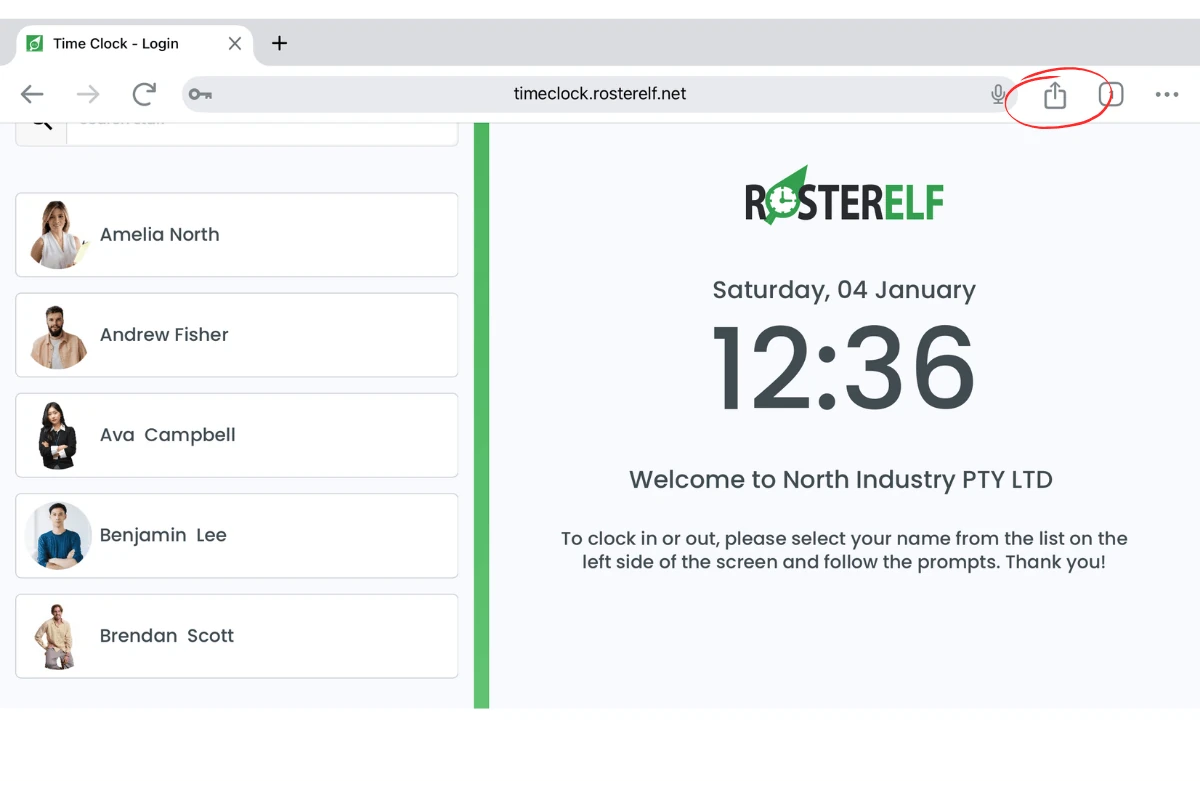 Screenshot pointing to the share button in Chrome on an iPad
