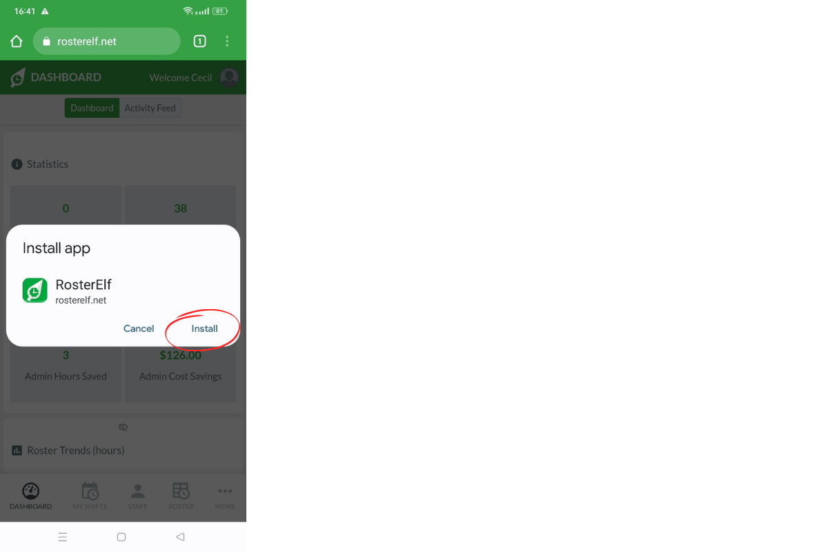 Install PWA dialog on Android