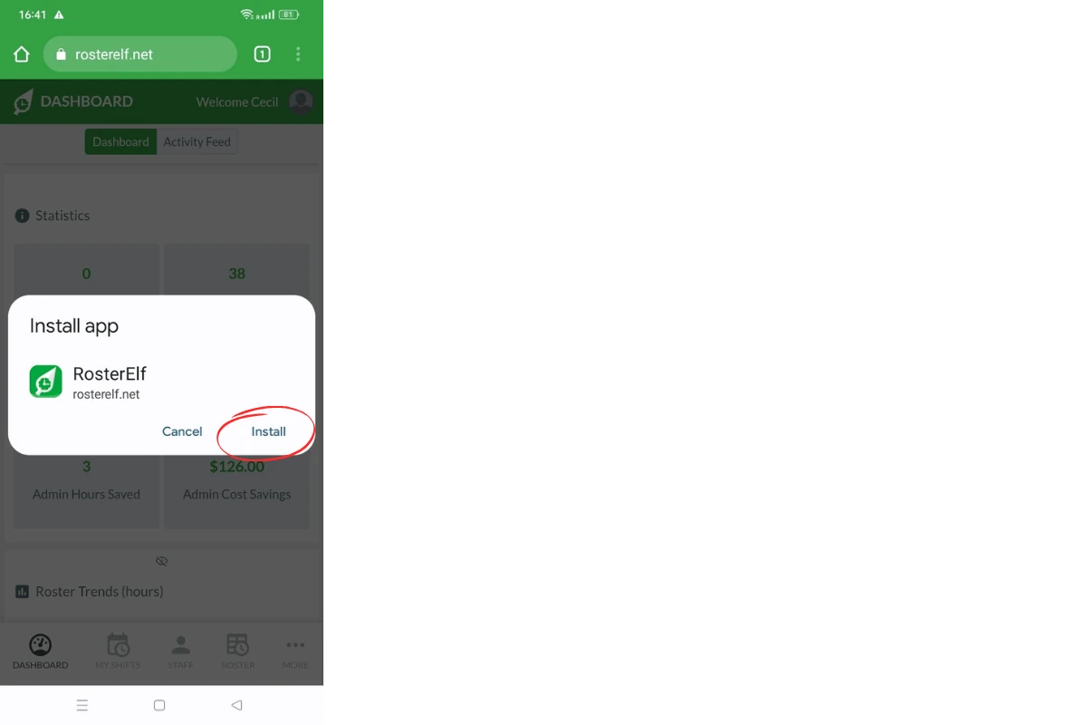 Install PWA dialog on Android