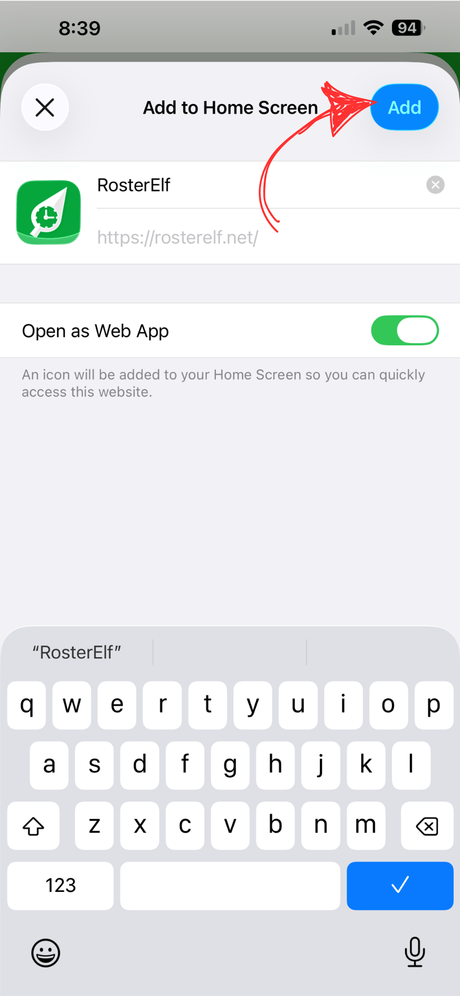 Share button in Google Chrome on iPhone