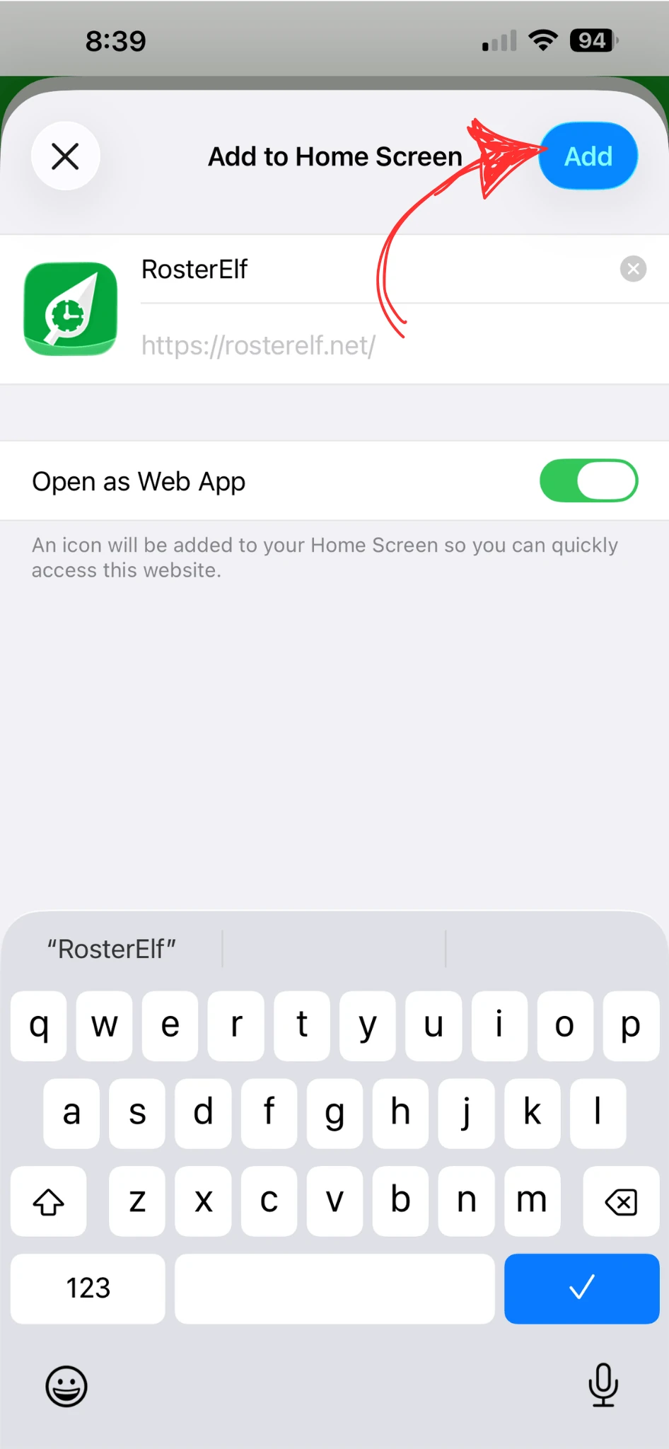 Share button in Google Chrome on iPhone