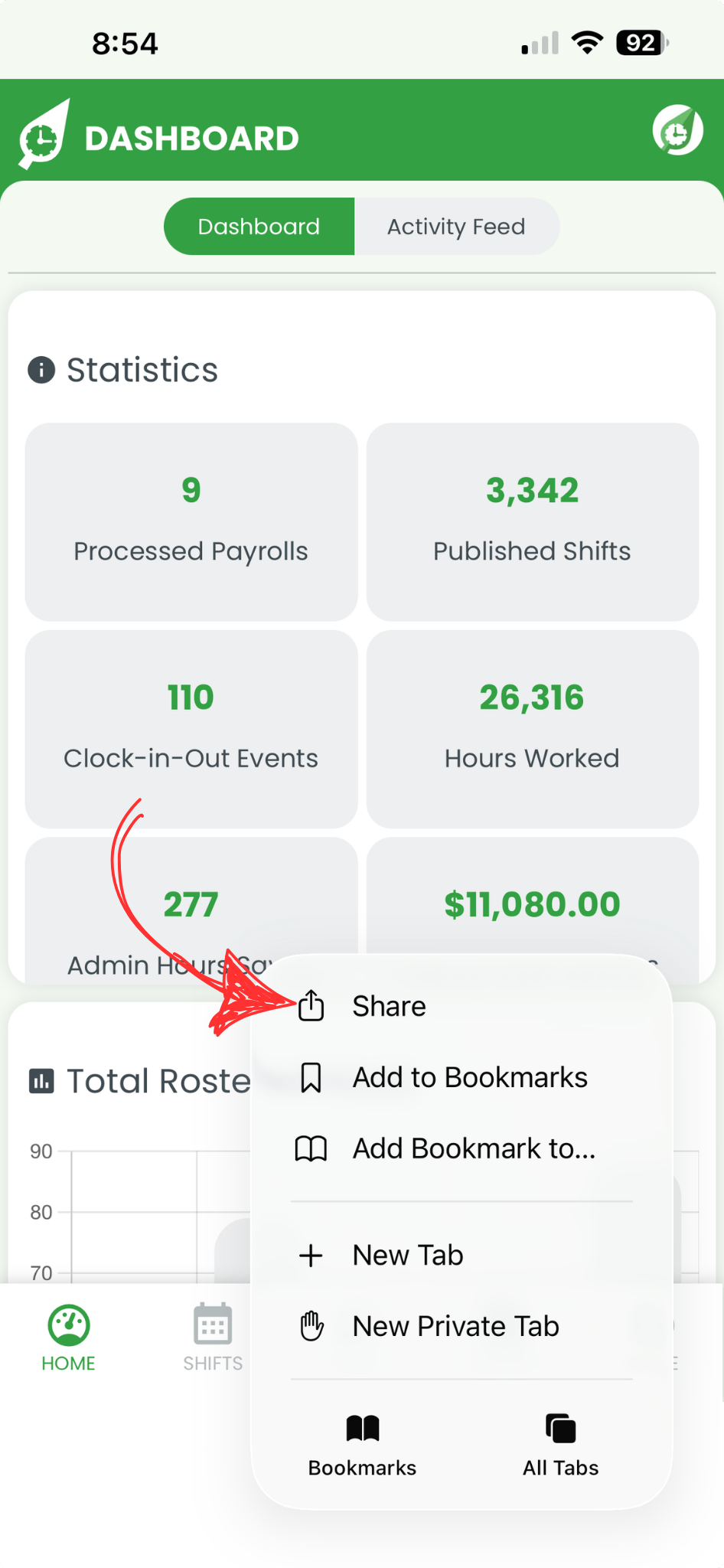 Safari share sheet options on iPhone